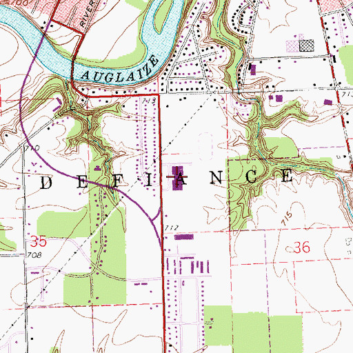 Topographic Map of Defiance High School, OH