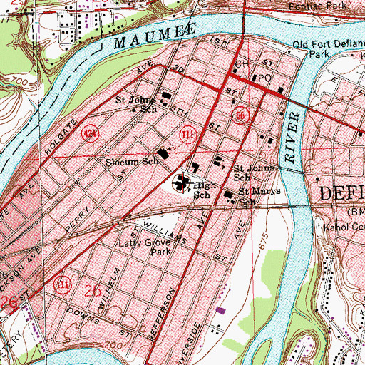 Topographic Map of Defiance Junior High School, OH