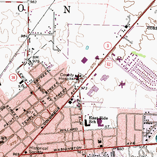 Topographic Map of Fayette County Memorial Hospital, OH