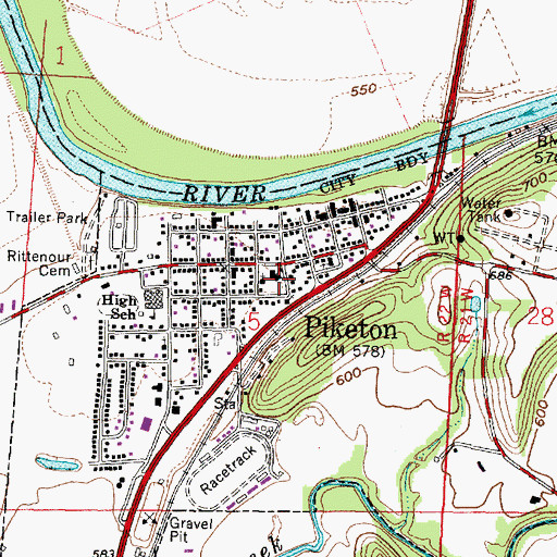 Topographic Map of Piketon Elementary School, OH