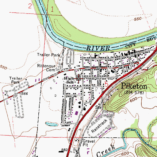 Topographic Map of Piketon High School, OH