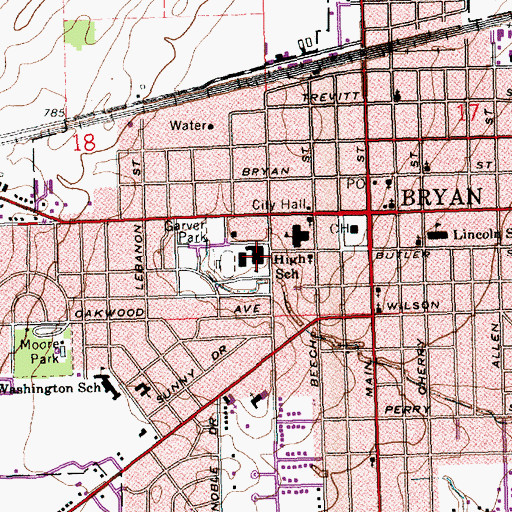 Topographic Map of Bryan High School, OH