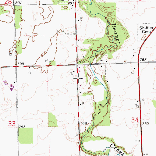 Topographic Map of Caster Subdivision, OH