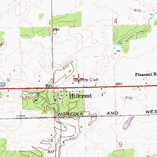Topographic Map of Hillcrest Golf Course, OH