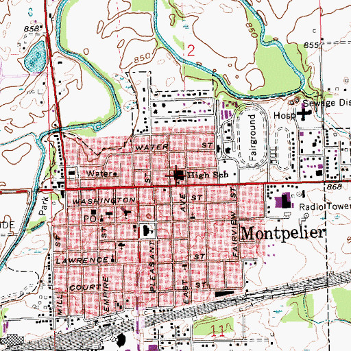 Topographic Map of Montpelier High School, OH