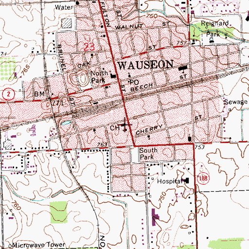 Topographic Map of Fulton County Courthouse, OH