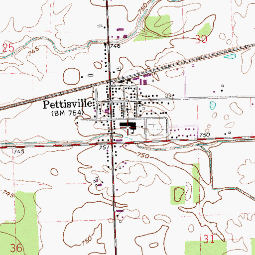 Topographic Map of Pettisville High School, OH