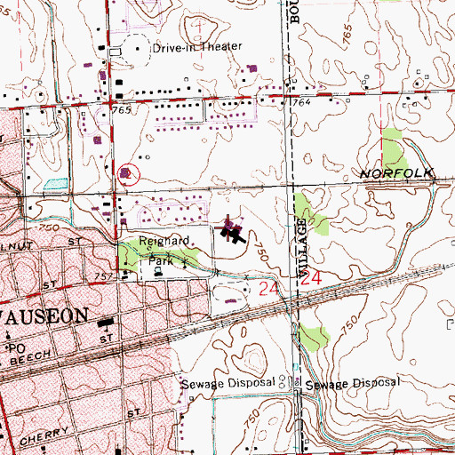 Topographic Map of Wauseon High School, OH