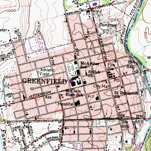 Topographic Map of Greenfield Elementary School, OH