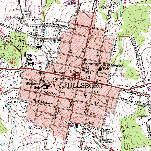 Topographic Map of Highland County Courthouse, OH