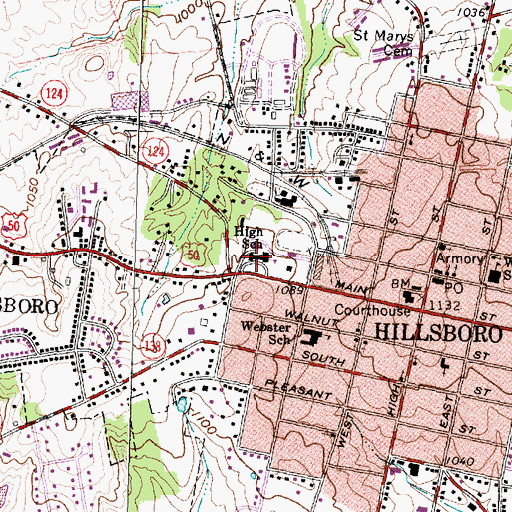 Topographic Map of Hillsboro High School, OH