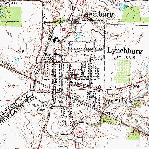 Topographic Map of Lynchburg-Clay Elementary School, OH