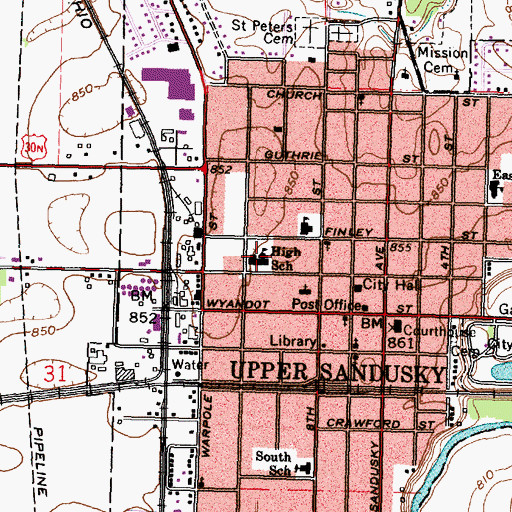 Topographic Map of Union Middle School, OH
