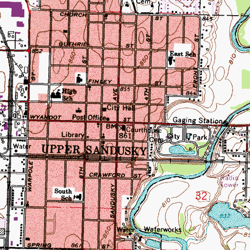 Topographic Map of Wyandot County Courthouse, OH