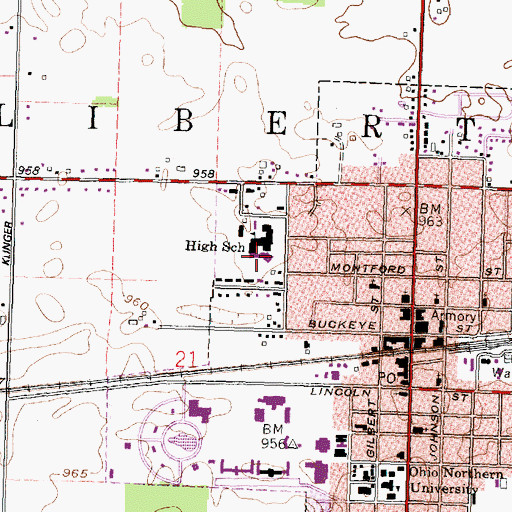 Topographic Map of Ada Elementary School, OH