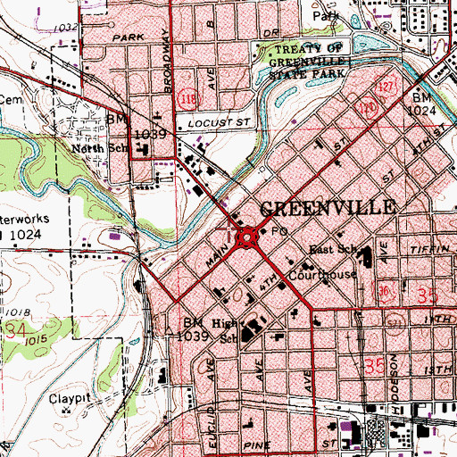 Topographic Map of Greenville City Hall, OH