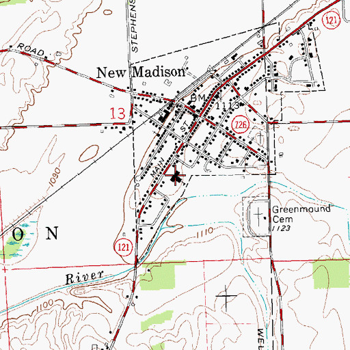 Topographic Map of Tri-Village High School, OH