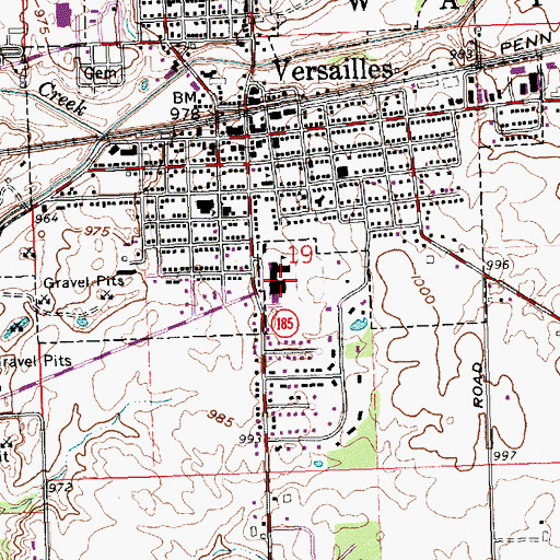 Topographic Map of Versailles High School, OH