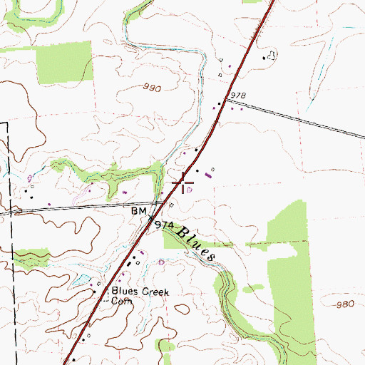 Topographic Map of Blues Creek School (historical), OH