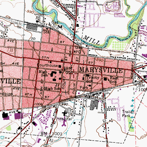 Topographic Map of Marysville City Hall, OH