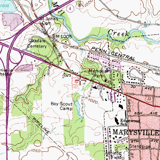 Topographic Map of Marysville Plaza Shopping Center, OH