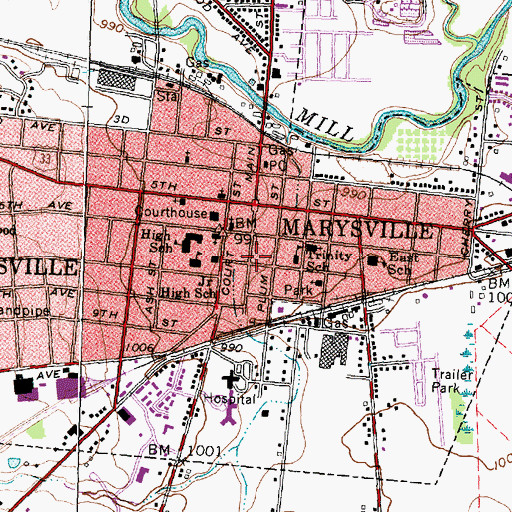 Topographic Map of Marysville Public Library, OH