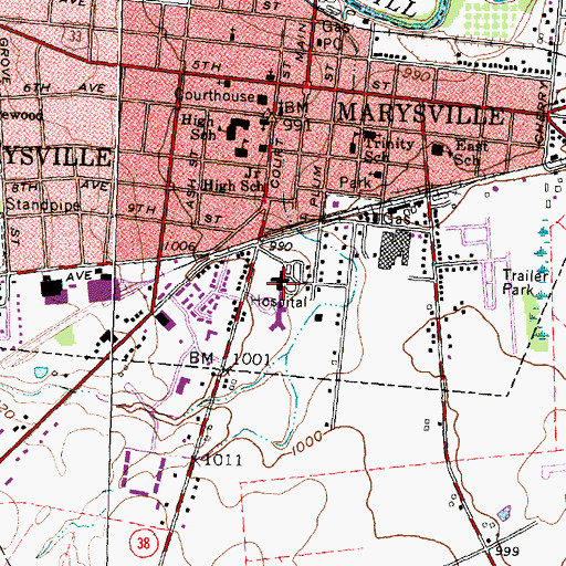 Topographic Map of Memorial Hospital of Union County, OH