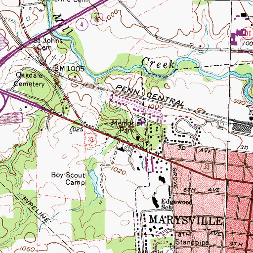 Topographic Map of Memorial Park, OH