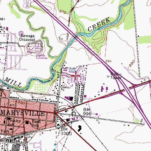 Topographic Map of Millcreek Meadows, OH