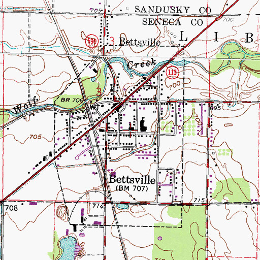Topographic Map of Bettsville Elementary School, OH