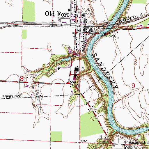 Topographic Map of Old Fort High School, OH