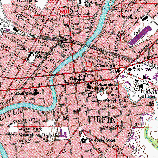 Topographic Map of Seneca County Courthouse, OH