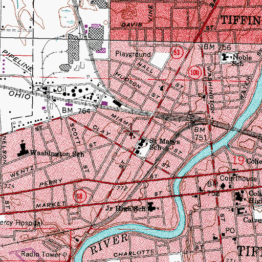 Topographic Map of Tiffin Business College, OH
