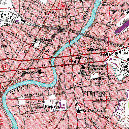 Topographic Map of Tiffin City Hall, OH