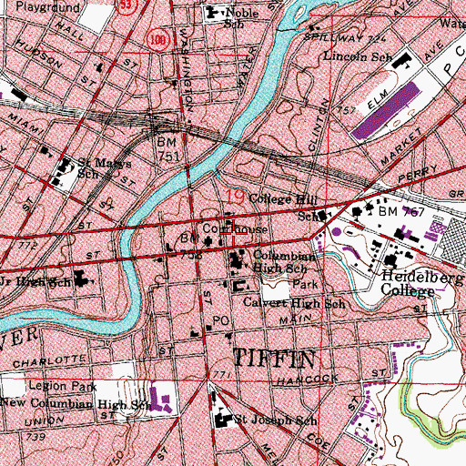 Topographic Map of Tiffin-Seneca Public Library, OH