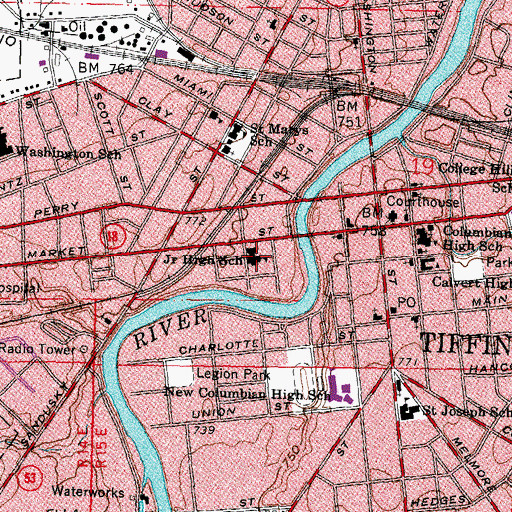 Topographic Map of West Junior High School, OH