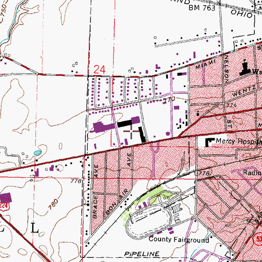 Topographic Map of Westgate Shopping Center, OH