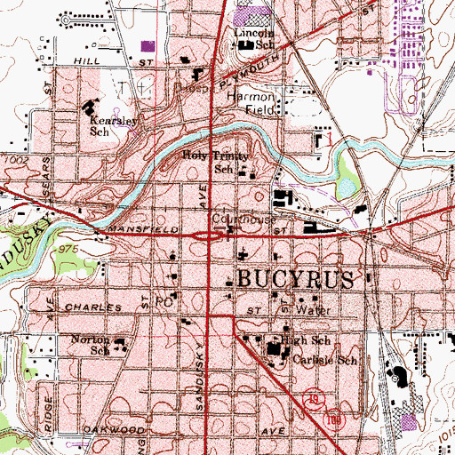 Topographic Map of Crawford County Courthouse, OH