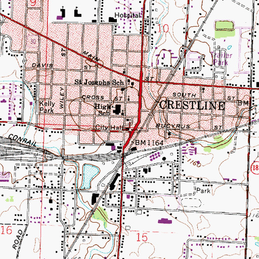 Topographic Map of Crestline City Hall, OH
