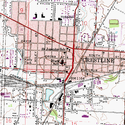 Topographic Map of Crestline Elementary School, OH