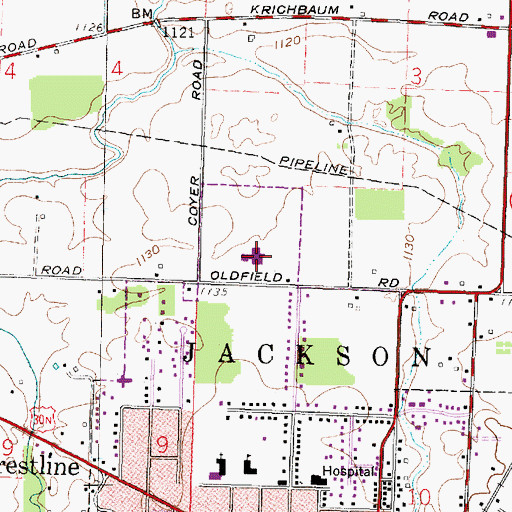 Topographic Map of Crestline High School, OH