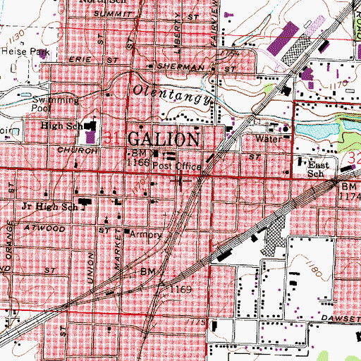Topographic Map of Galion City Hall, OH