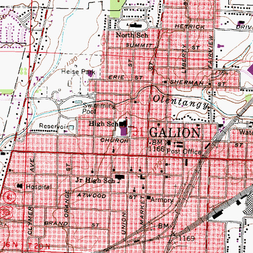 Topographic Map of Galion High School, OH