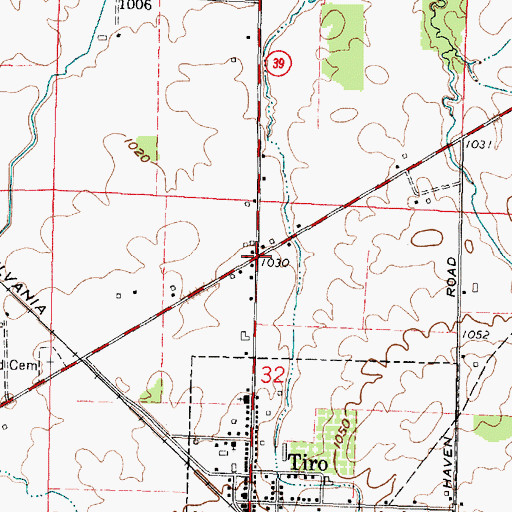Topographic Map of Mechanicsburg, OH
