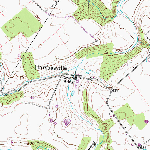 Topographic Map of Harshasville Bridge, OH