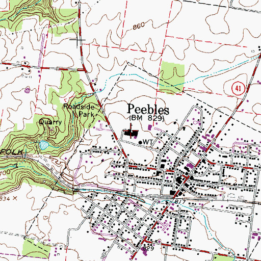 Topographic Map of Peebles High School, OH
