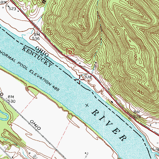 Topographic Map of Wyckoffs Run, OH