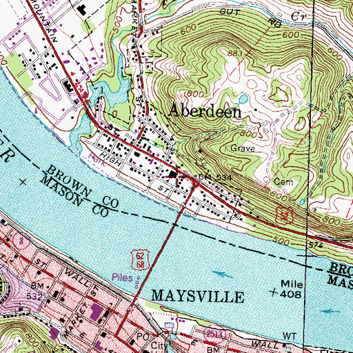 Topographic Map of Aberdeen Elementary School, OH