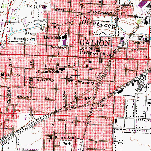 Topographic Map of First Presbyterian Church, OH