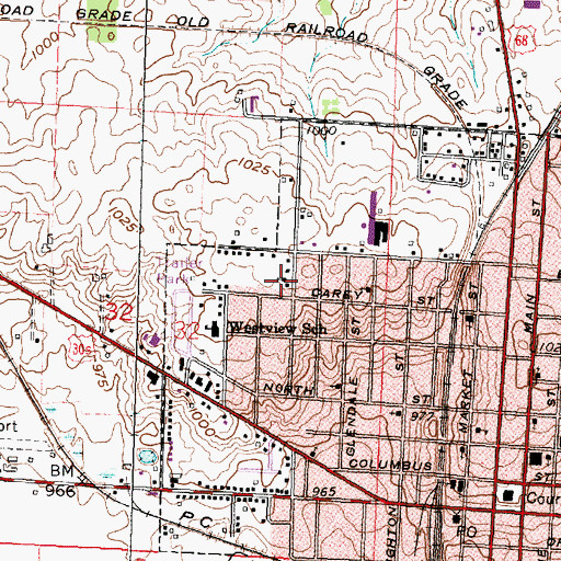 Topographic Map of First Church of God, OH